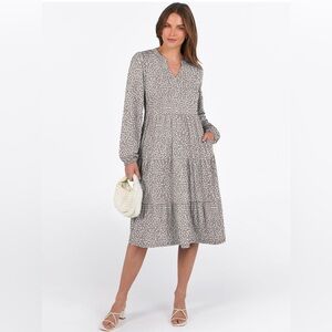 ANRABESS Gray and White Patterned Long Sleeve Dress